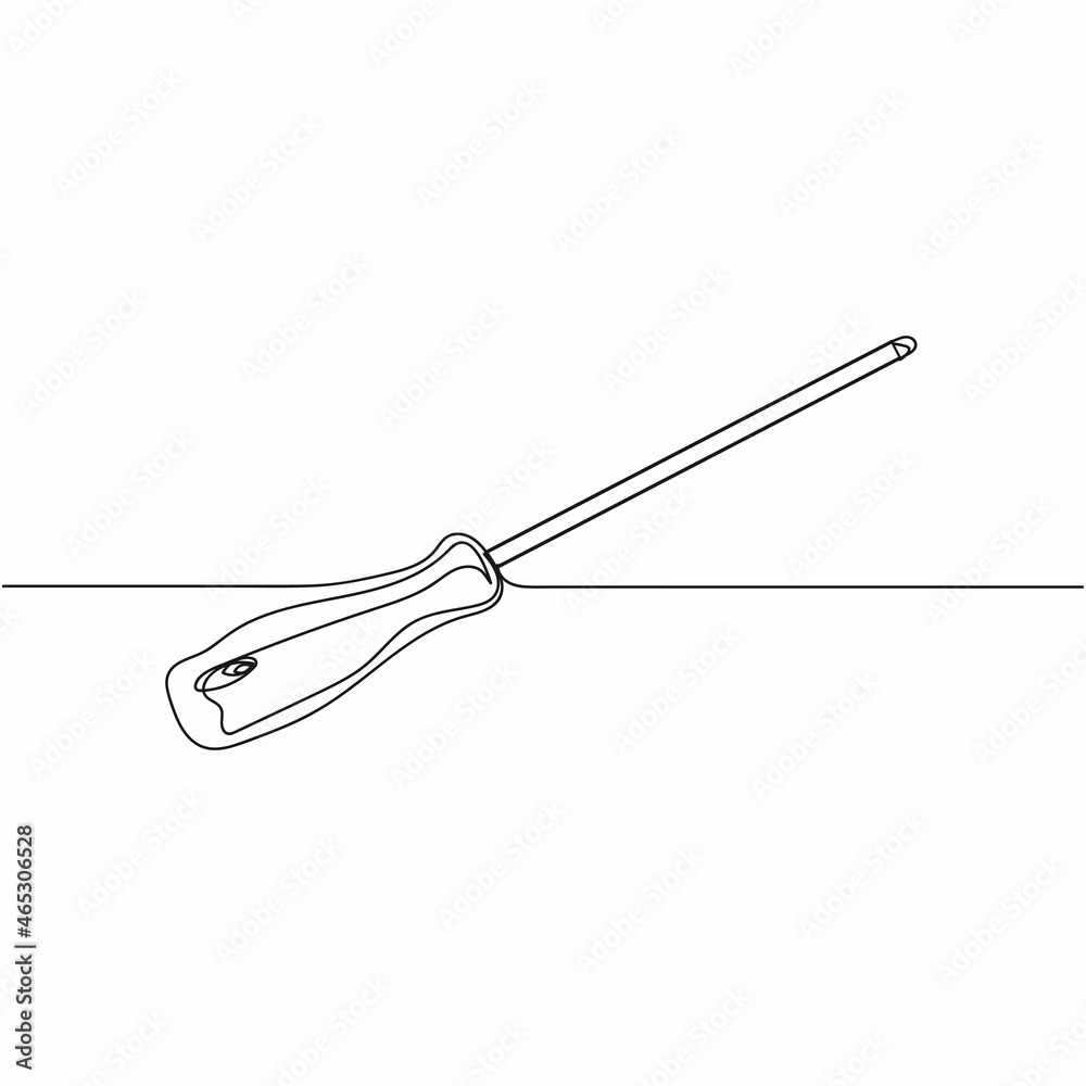 Vector continuous one single line drawing icon of old screwdriver in silhouette on a white background. Linear stylized. Vector continuous one single line drawing icon of old screwdriver in silhouette on a white background. Linear stylized.