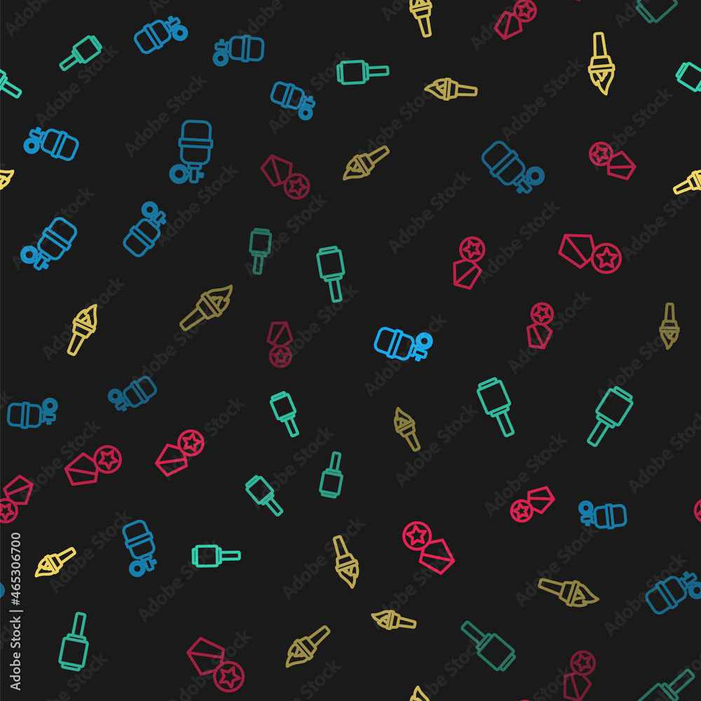 Set line Hand grenade, Anti-tank hand, Torch flame and Military reward medal on seamless pattern. Vector Set line Hand grenade, Anti-tank hand, Torch flame and Military reward medal on seamless pattern. Vector