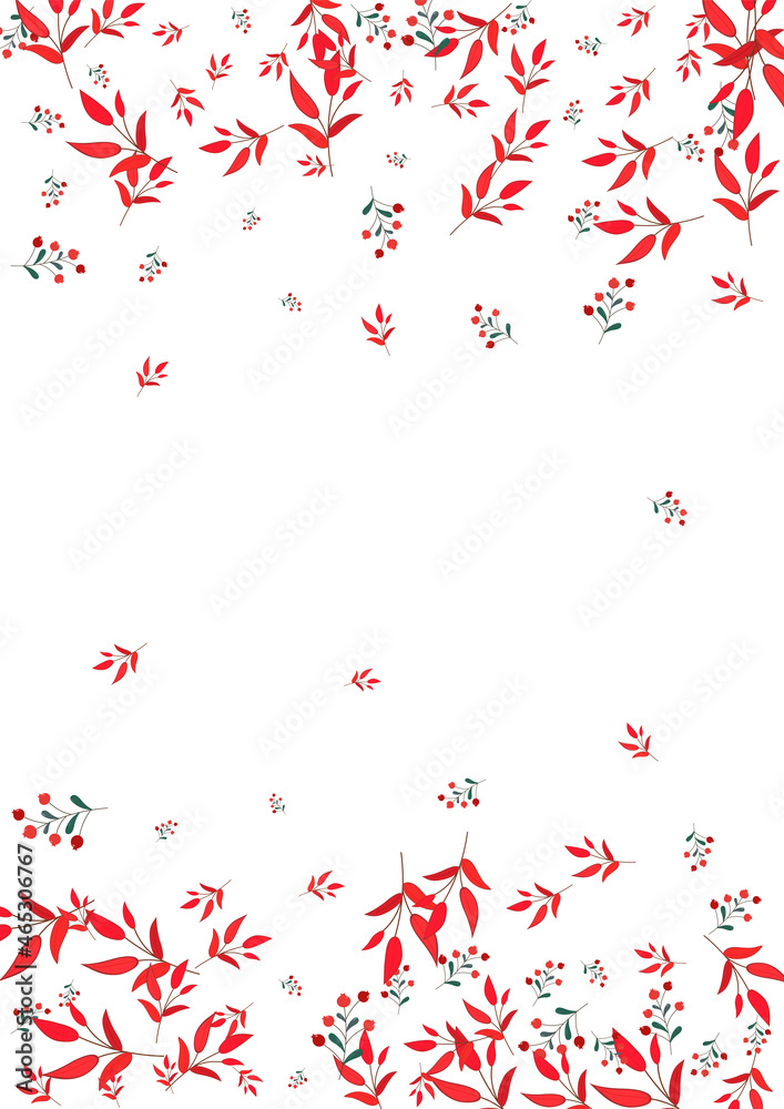 Red Foliage Background White Vector. Leaves Cartoon Illustration. Green Rowan. Burgundy Leaf Organic. Wood Frame.