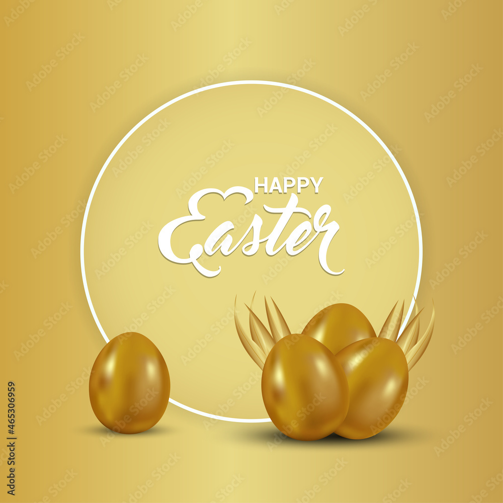 Happy easter day celebration greeting card with golden easter egg