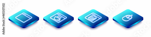 Set Isometric line Browser window, Software, Server, Data, Web Hosting and Computer mouse icon. Vector
