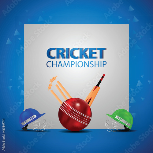 Cricket tournament with creative equipment of cricket with stadium background