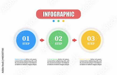 Business infographic three circles. Timeline with 3 steps or options. Can be used for workflow layout, diagram, report, web design and presentation. Creative concept for vector three element.