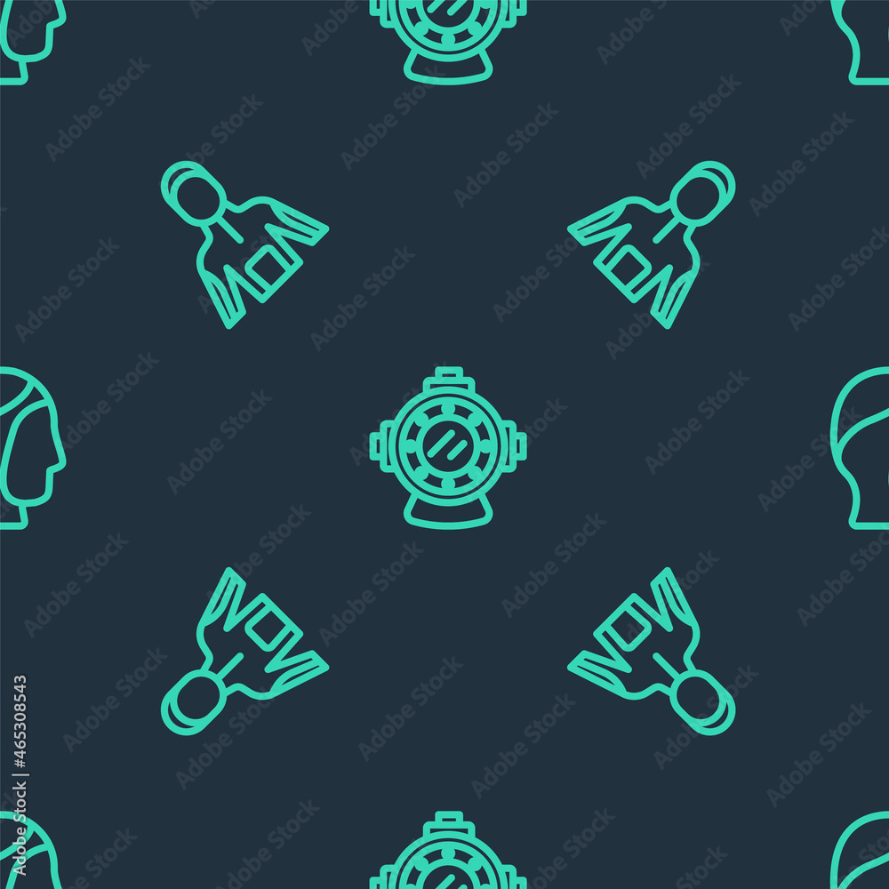 Set line Aqualung, Wetsuit for scuba diving and Diving hood on seamless pattern. Vector Set line Aqualung, Wetsuit for scuba diving and Diving hood on seamless pattern. Vector