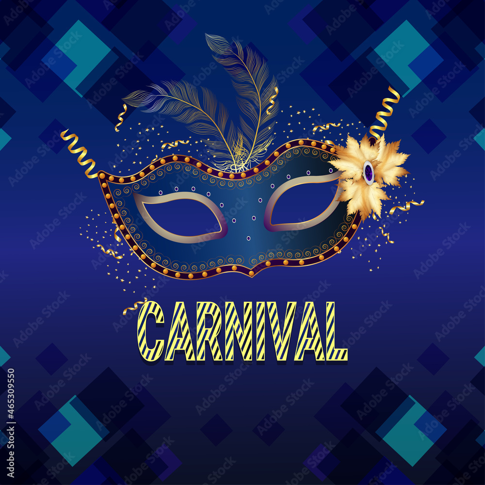 Realistic brazilian carnival vector illustration with golden mask