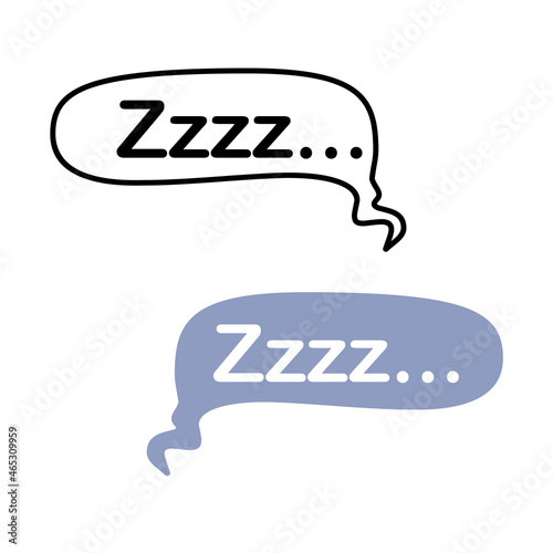 Speech bubble with an exclamation - zzzz! Isolated on white background. The sound of snoring during sleep. Boredom. Doodles and flat style. White word on a gray cloud. Vector illustration. photo