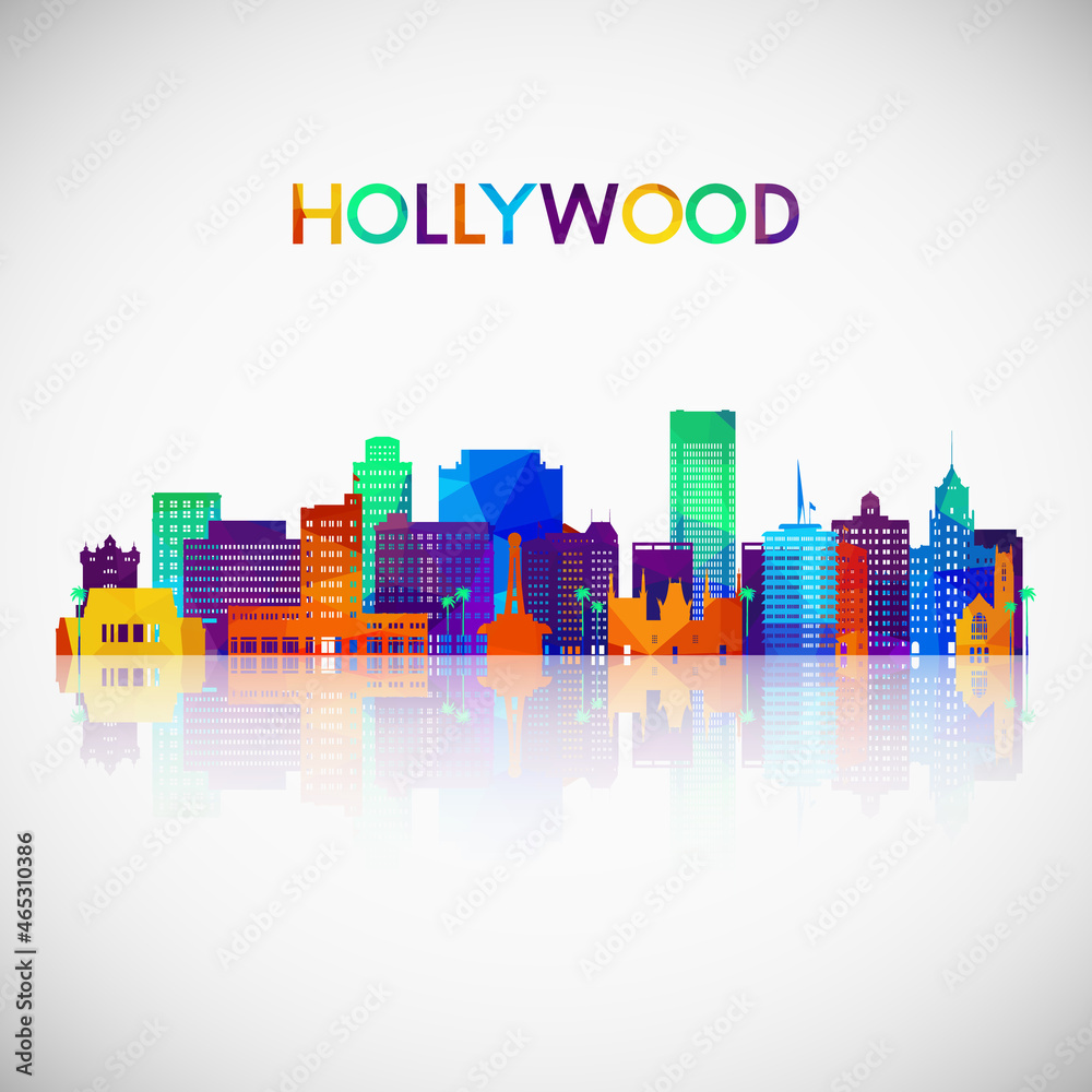 Hollywood skyline silhouette in colorful geometric style. Symbol for your design. Vector illustration.