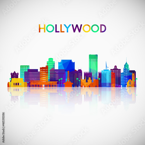 Hollywood skyline silhouette in colorful geometric style. Symbol for your design. Vector illustration.