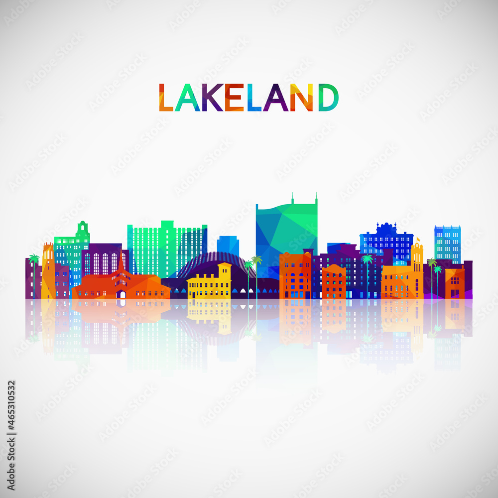 Lakeland skyline silhouette in colorful geometric style. Symbol for your design. Vector illustration.