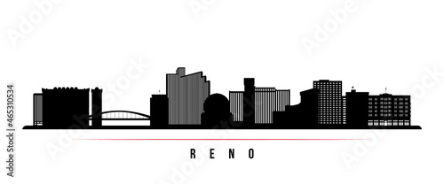 Reno skyline horizontal banner. Black and white silhouette of Reno, Nevada. Vector template for your design.