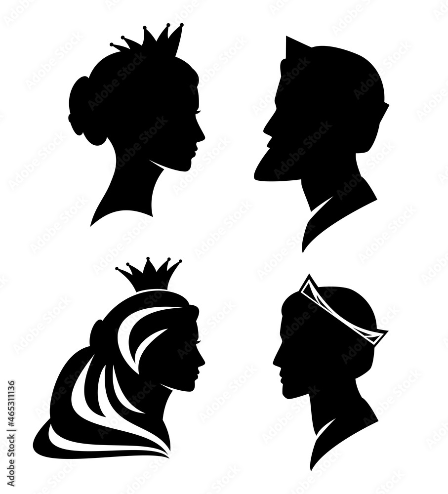 King and Queen with Crown, Couple Illustration, Vector. King with Beard  Silhouette, Queen with Lipstick Silhouette Isolated Stock Vector -  Illustration of princess, typography: 201338478