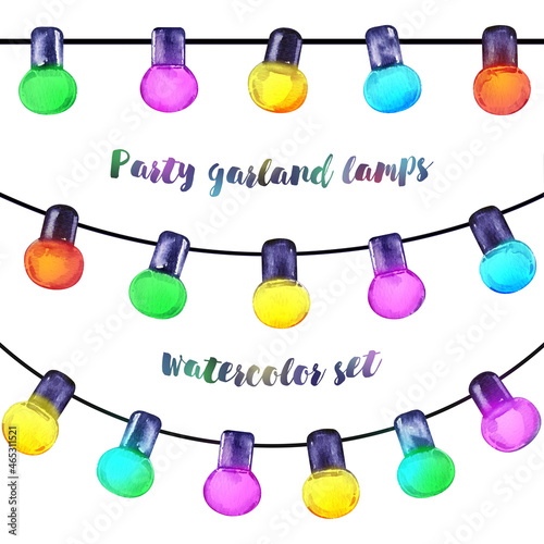 light bulbs colorful garland watercolor isolated set street lighting christmas decoration new year holiday card congratulation
