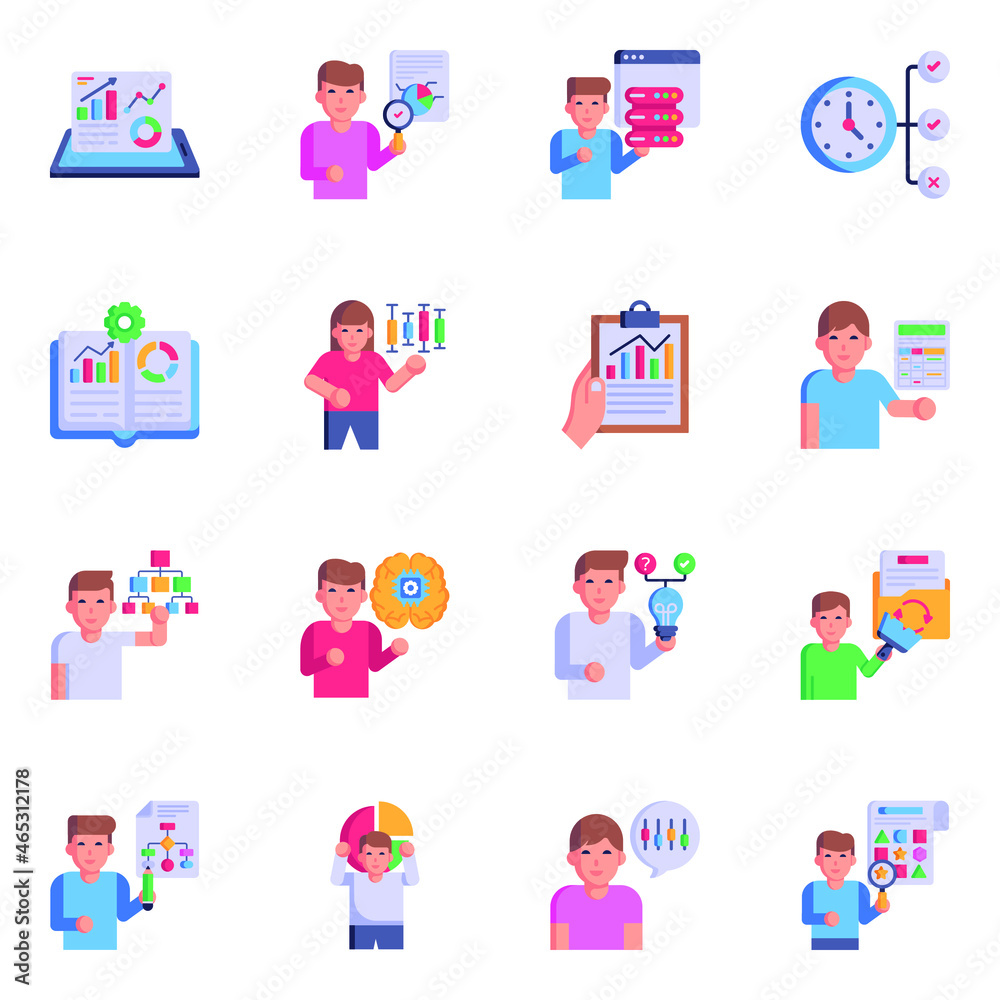 Set of Trendy Business Analysis Flat Icons 