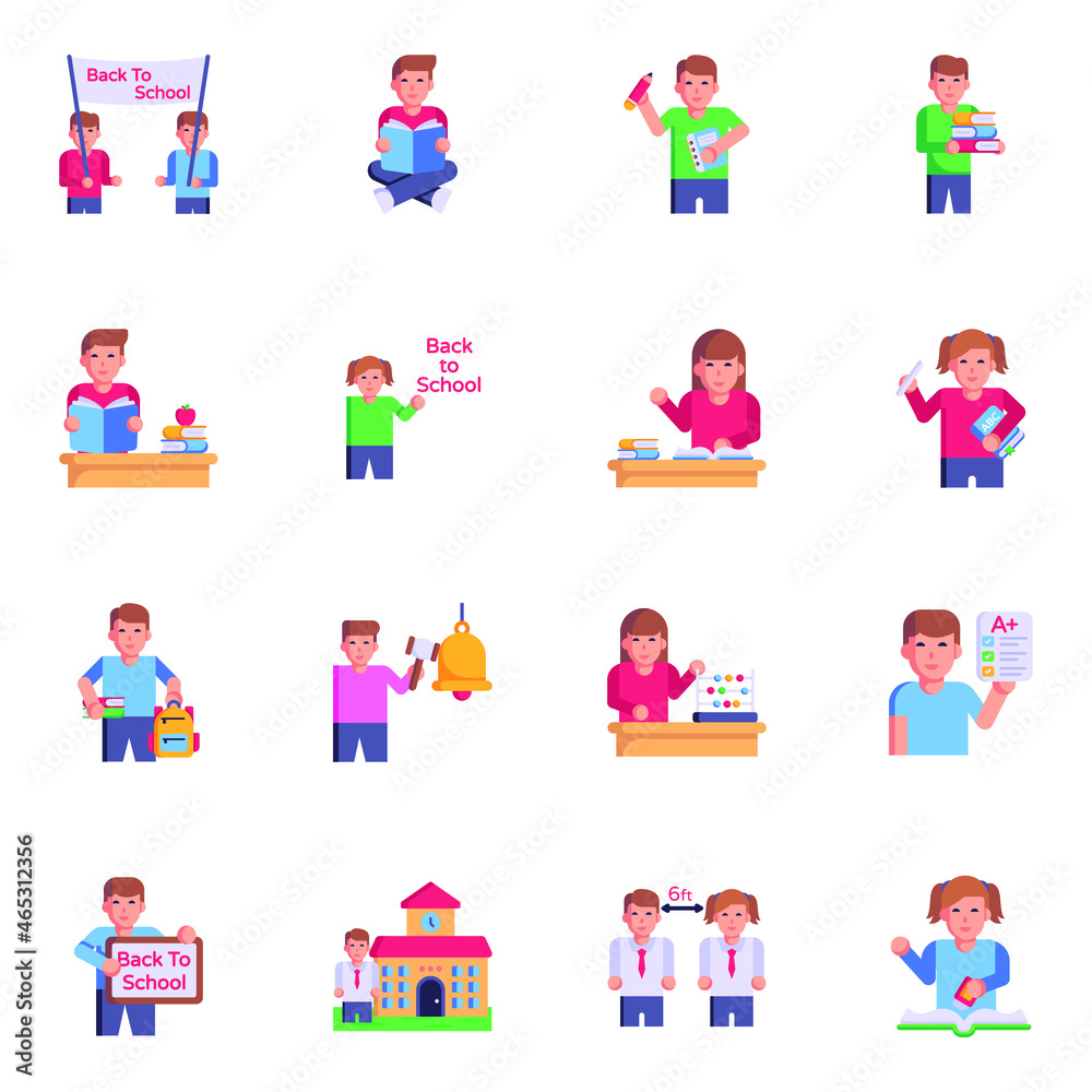 Collection of Back to School Flat Icons 