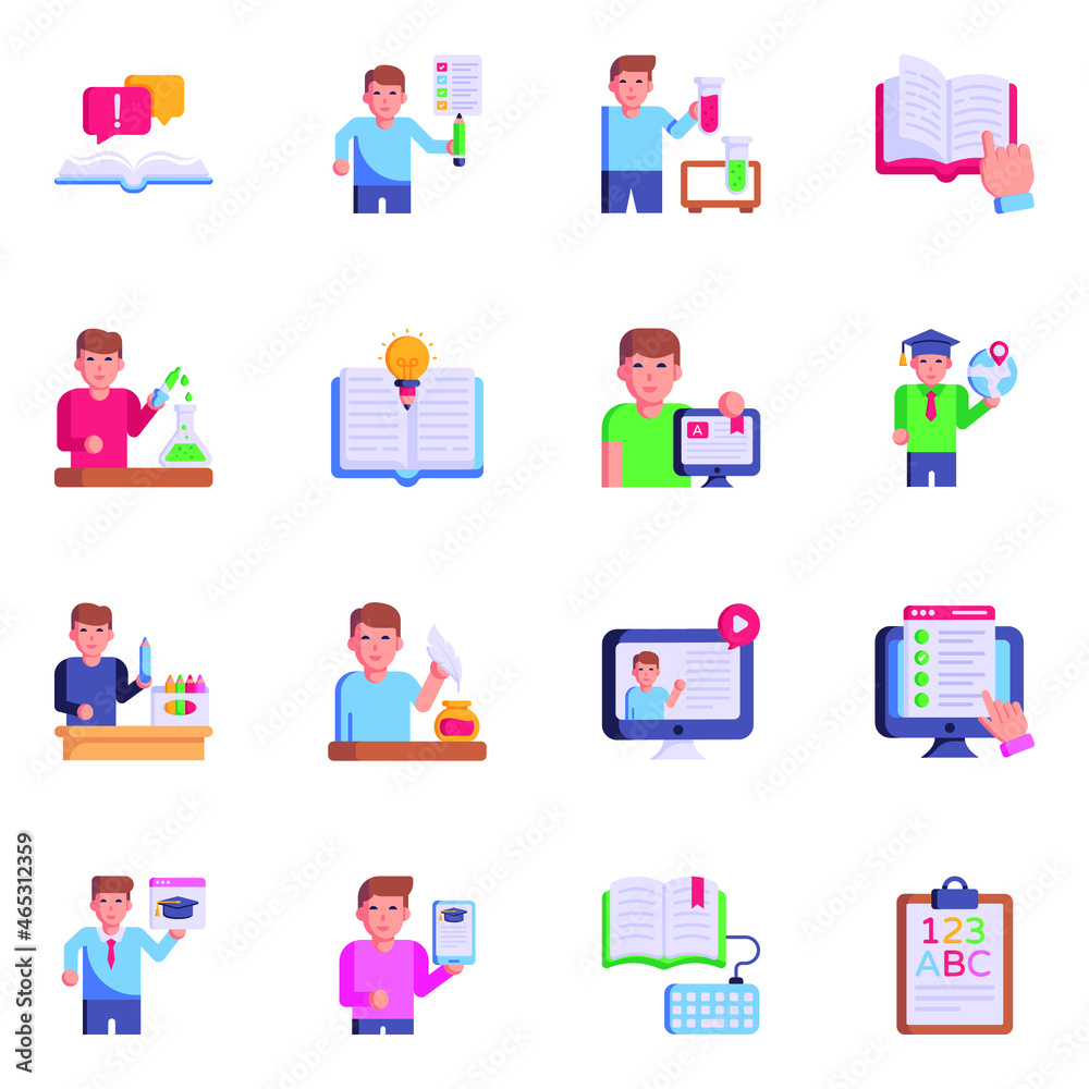 Trendy Flat Icons of Study Trendy Flat Icons of Study