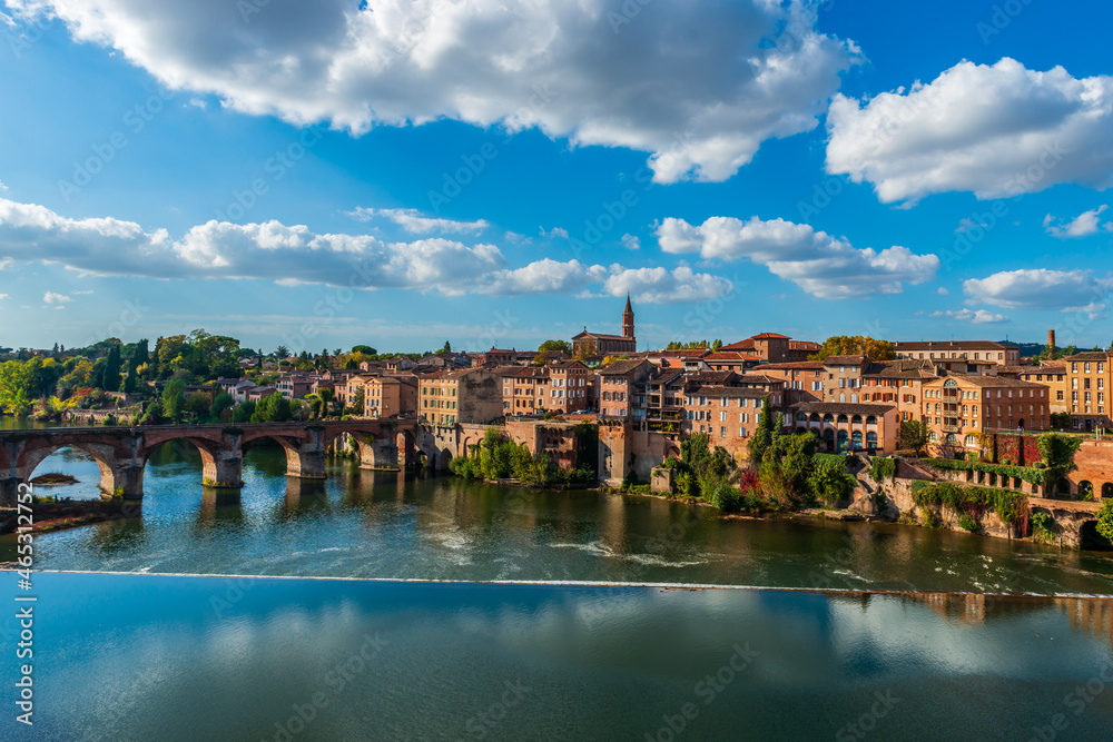 The Tarn river and its banks, from the Pont Neuf in Albi, in the Tarn, in Occitanie, France
