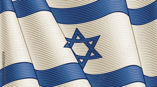 Vintage Flag Of Israel. Close-up Background. Vector illustration in retro woodcut style.