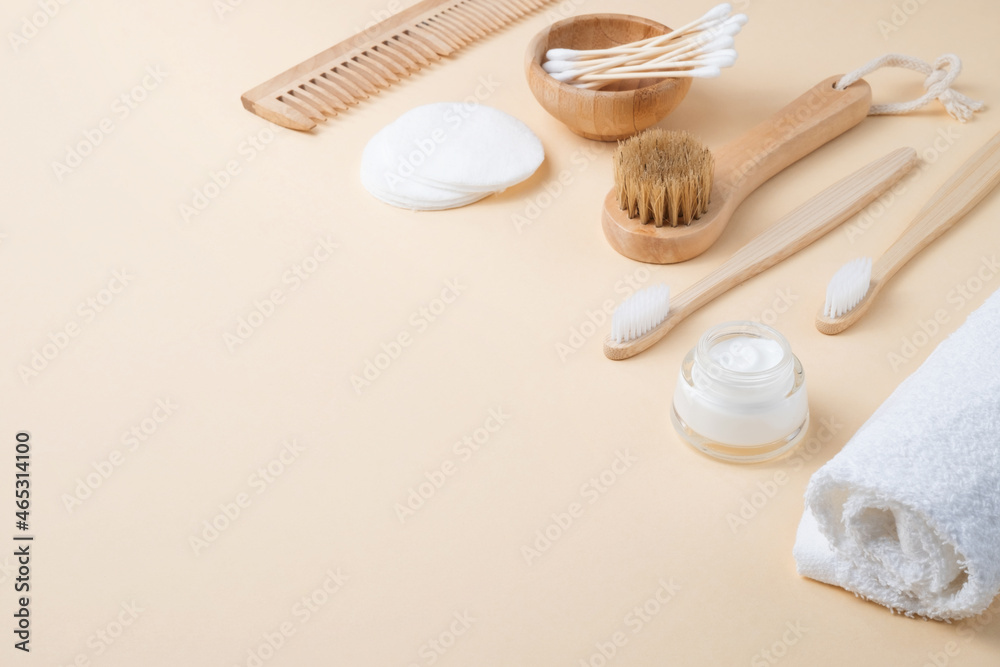 Fototapeta premium Cosmetic products for face and body care. Natural organic beauty product concept. Copy space