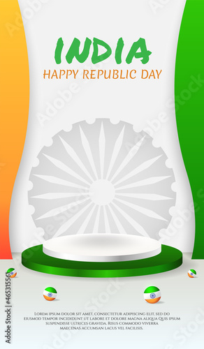 social media instagram story banner with podium display 3d for india republic Day