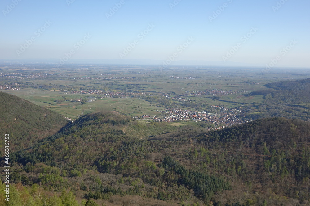 Fototapeta premium Scenic view from Orensfels outlook point to the east over the Rhine valley, Frankweiler, Germany 