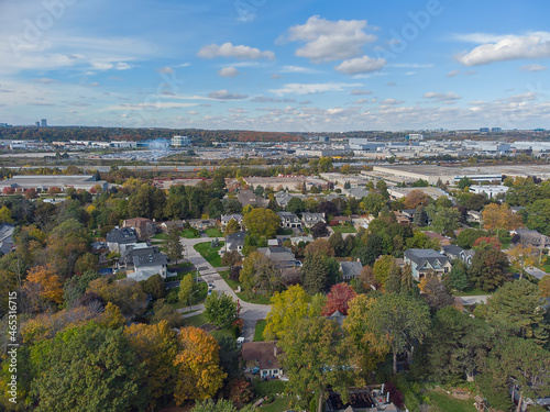 An aerial view of a neighborhood