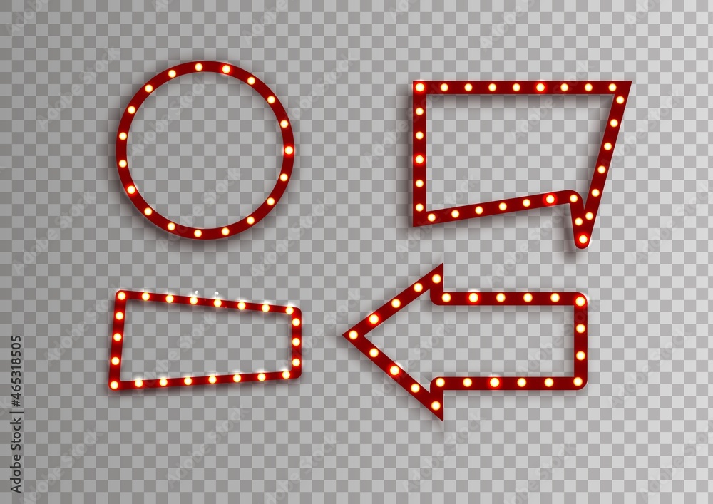 Realistic shining banner, light frame. Retro show time. On a transparent background.