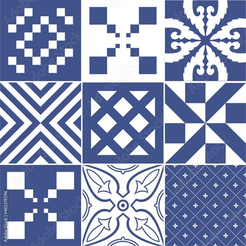 Set of tiles background. Mosaic pattern for ceramic in dutch, portuguese, spanish, italian style.