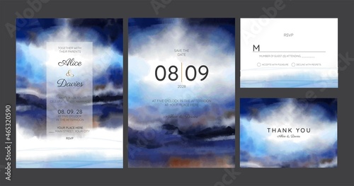 wedding invitation with mountain view watercolor background