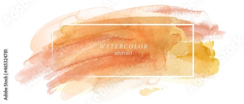 Frame, place for text with beige, yellow, pink watercolor background. Hand painted brush strokes, smudges, stains.
