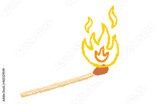 Vector retro illustration of a match with fire in hand drawing style.