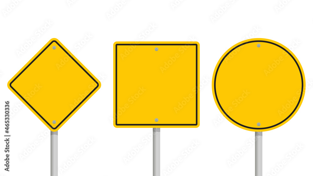 Collection of blank yellow road sign or Empty traffic signs isolated on white background. illustration vector Collection of blank yellow road sign or Empty traffic signs isolated on white background. illustration vector