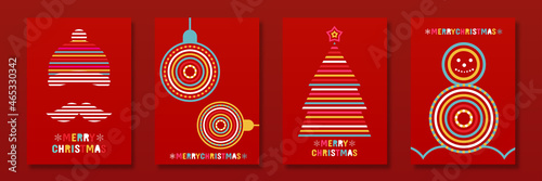 Set of trendy minimal geometric posters. Christmas greeting card. Marry Christmas and Happy new year. Vector illustration