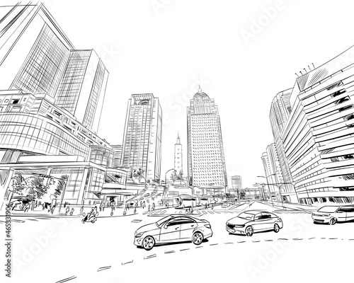Taipei. Taiwan. Urban sketch. Hand drawn city, vector illustration.