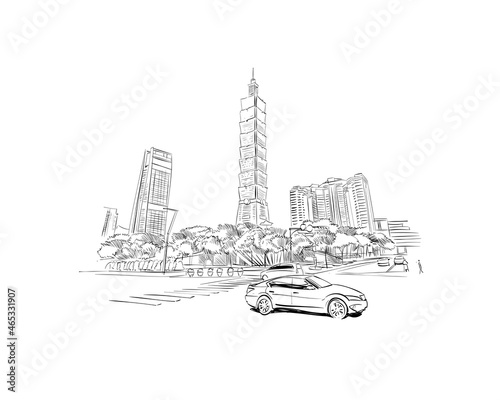 Taipei. Taiwan. Urban sketch. Hand drawn city, vector illustration.