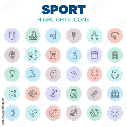 Instagram highlight cover icons isolated on white background. Sports symbol modern, simple, vectors for website design or mobile app. Vector Illustration