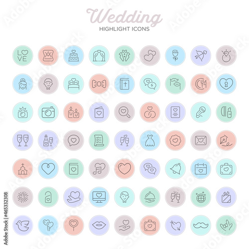 Wedding highlight cover social media icons isolated on white background. Set of social media icons modern, simple, vectors for website design or mobile app. Vector Illustration