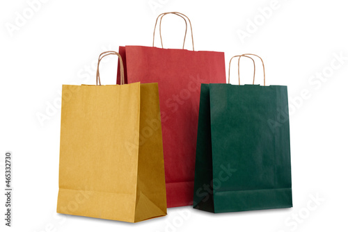 colorful paper shopping bag isolated on white background