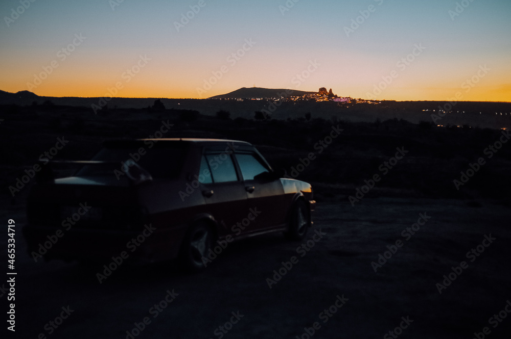 car at sunset