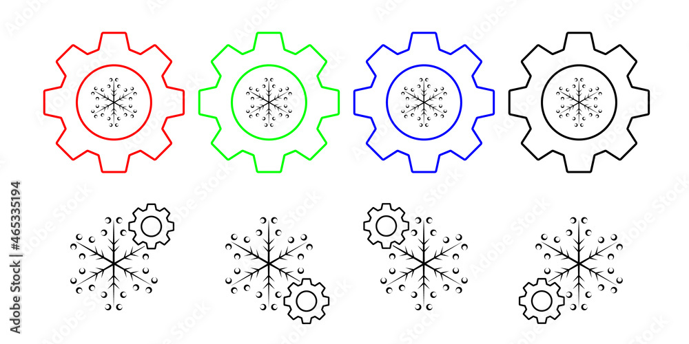 Snowflake vector icon in gear set illustration for ui and ux, website or mobile application Snowflake vector icon in gear set illustration for ui and ux, website or mobile application