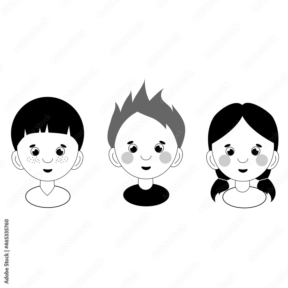 set of three children's portraits of two girls and a boy in black and white set of three children's portraits of two girls and a boy in black and white