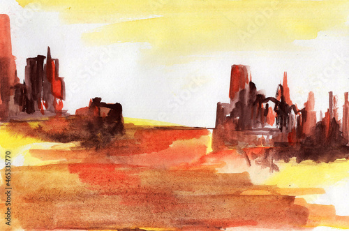 
Canyon painted in watercolor