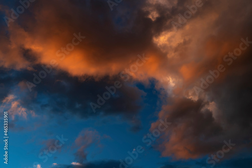 Abstract of cloudscape beautiful evening sky orange clouds and blue sky