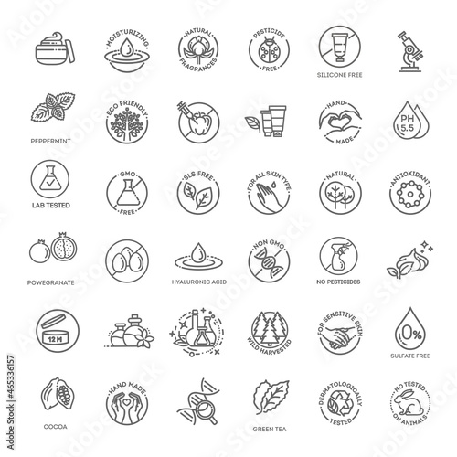 Natural organic cosmetics, vegan food symbols