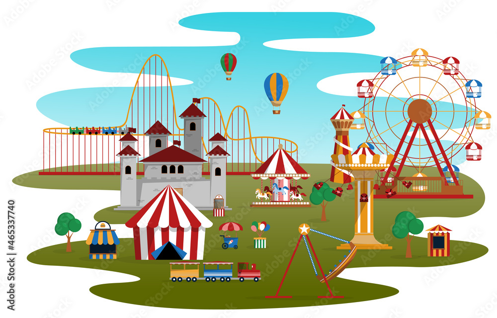 Fluid Amusement Park Fun Fair Carnival Flat Vector Illustration