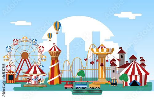 Sun Amusement Park Fun Fair Carnival Flat Vector Illustration