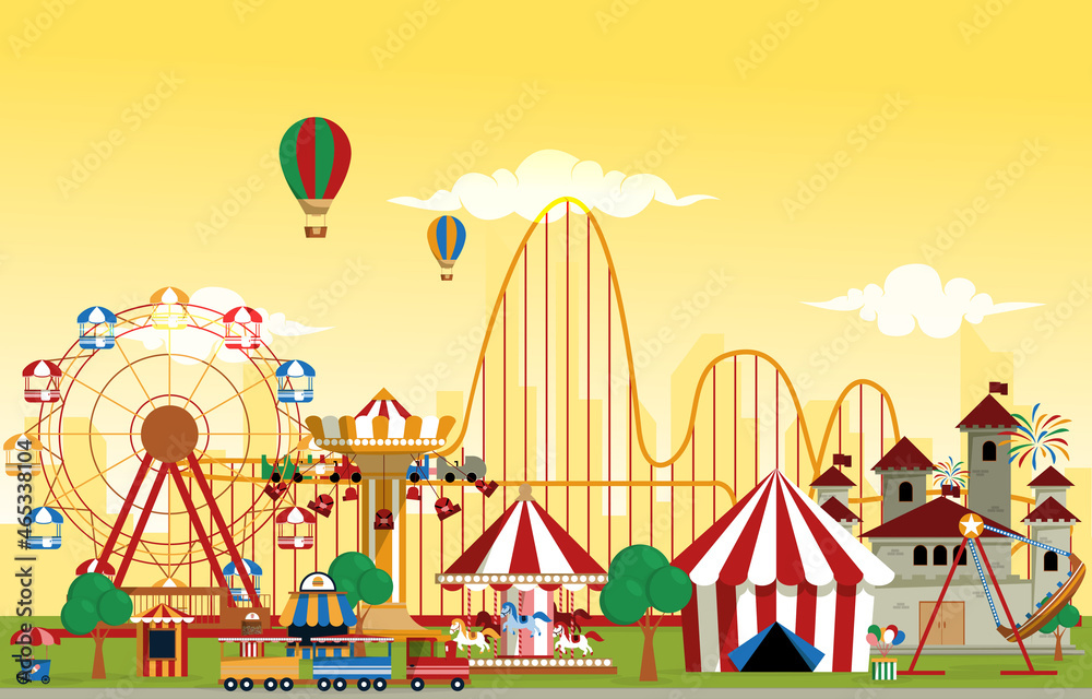 Amusement Park Rides Fun Fair Carnival Flat Vector Illustration Amusement Park Rides Fun Fair Carnival Flat Vector Illustration