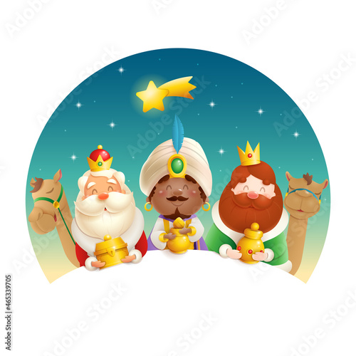We Three Kings celebrate Epiphany - cute illustration isolated