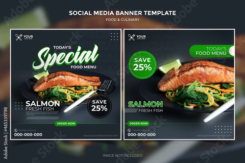 Social Media banner template post for food, restaurant and culinary, fish menu