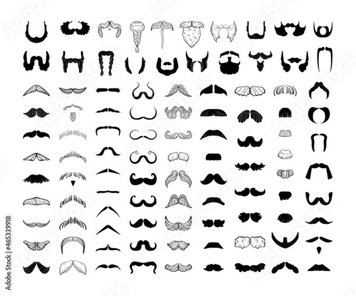 Photo Collection of black icons of beards and mustaches.