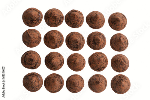 Chocolate truffles isolated on a white background.